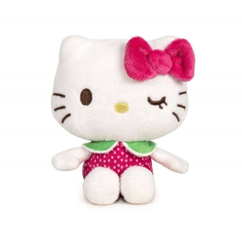 Hello Kitty سانريو هالو كيتي وأصدقائها ماكدونيا هالو كيتي المعطرة بالفراولة مع عين تومض دمية صغيرة محشوة (12 سم، وردي/أبيض/أخضر) - Image 1